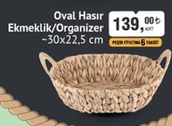 Naturalove Oval Hasır Ekmeklik/Organizer 30x22,5 cm image