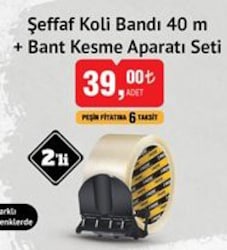 Şeffaf Koli Bandı 40 m + Bant Kesme Aparatı Seti 2'li image