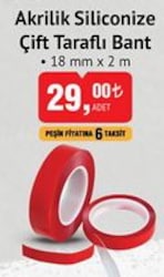 Akrilik Siliconize Çift Taraflı Bant 18 mm x 2 m image