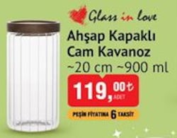 Glass In Love Ahşap Kapaklı Cam Kavanoz 20 cm 900 ml image