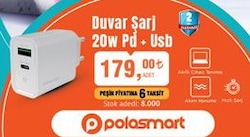 Polosmart Duvar Şarj 20w Pd + Usb image