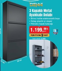 Denni 3 Kapaklı Metal Ayakkabı Dolabı image