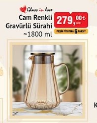 Glass In Love Cam Renkli Gravürlü Sürahi 1800 ml image