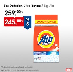 Alo Ultra Beyaz Toz Deterjan 8 Kg image