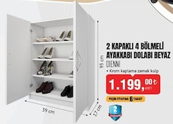 2 Kapaklı 4 Bölmeli Ayakkabı Dolabı Beyaz image