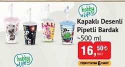 Hobby Life Kapaklı Desenli Pipetli Bardak 500 ml image