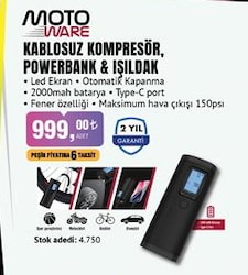 Moto Ware Kablosuz Kompresör Powerbank&Işıldak image