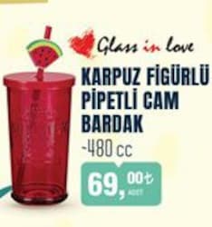 Glass in Love Karpuz Figürlü Pipetli Cam Bardak 480 cc image