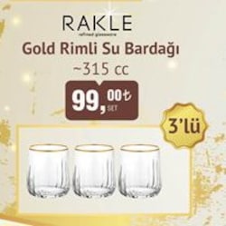 Rakle Gold Rimli Su bardağı 315 cc 3'lü image