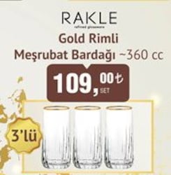 Rakle Gold Rimli Meşrubat Bardağı 360 cc 3'lü image