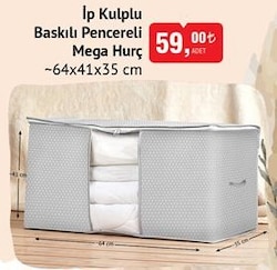 İp Kulplu Baskılı Pencereli Mega Hurç 64x41x35 cm image