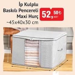 İp Kulplu Baskılı Pencereli Maxi Hurç 45x40x30 cm image