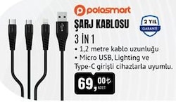 PoloSmart 3 in 1 Şarj Kablosu image