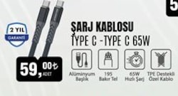 PoloSmart Şarj Kablosu Type C - Type C 65W image