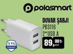 PoloSmart Duvar Şarjı PBS116 2*USB A image