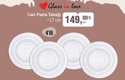 Glass In Love Cam Pasta Tabağı 17 cm 4'lü image