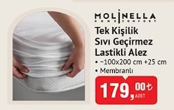 Molinella Tek Kişilik Sıvı Geçirmez Lastikli Alez image