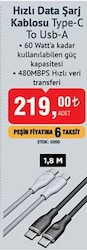 Voltme Hızlı Data Şarj Kablosu Type-C To Usb-A image