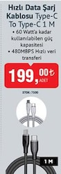 Voltme Hızlı Data Şarj Kablosu Type-C To Type-C1 M image