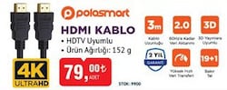 Polosmart HDMI Kablo 4K Ultra HD 3 M image