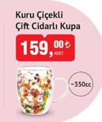 Glass In Love Kuru Çiçekli Çift Cidarlı Kupa 350 cc image