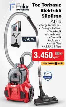 Fakir Toz Torbasız Elektrikli Süpürge 890 W image
