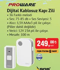 Proware Dijital Kablosuz Kapı Zili - 100 m Mesafe image