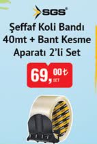 Sgs Şeffaf Koli Bandı 40mt + Bant Kesme Aparatı image