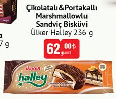 Ülker Halley Çikolatalı & Portakallı Marshmallowlu Sandviç Bisküvi 236g image