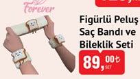 Forever Figürlü Peluş Saç Bandı ve Bileklik Seti image