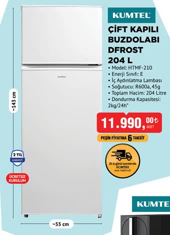 Kumtel Çift Kapılı Buzdolabı DFrost 204 L image