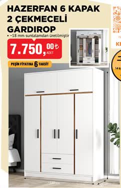 Kervancı Hazerfan 6 Kapak 2 Çekmeceli Gardırop image
