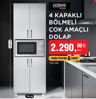 Adore 4 Kapaklı Bölmeli Çok Amaçlı Dolap image