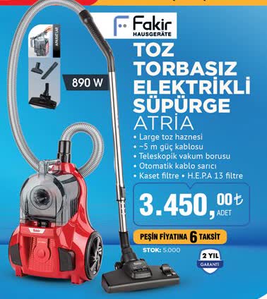 Fakir Atria 890 W Tozsuz Elektrikli Süpürge image