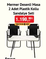 Mermer Desenli Masa 2 Adet Plastik Kollu Sandalye Seti image