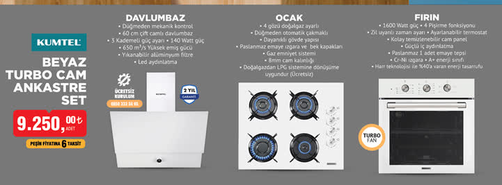 Kumtel Beyaz Turbo Cam Ankastre SET image