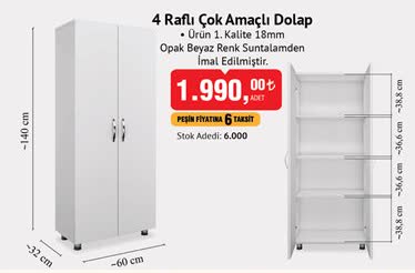 4 Raflı Çok Amaçlı Dolap image