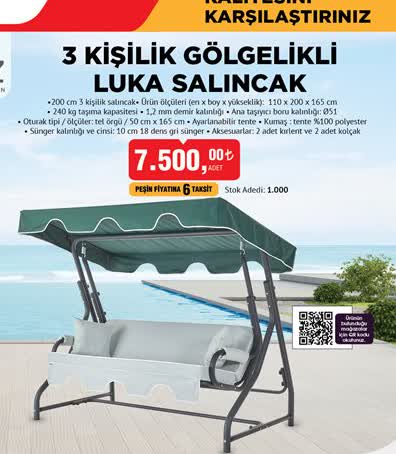 Luka Salıncak 3 Kişilik 200 cm image