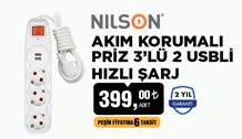 Nilson Akım Koruma Priz 3'lü 2 Usb'li Hızlı Şarj image