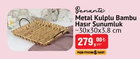 Benante Metal Kulplu Bambu Hasır Sunumluk 30x30x3.8 cm image