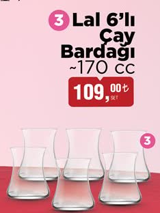 3 Lal 6'lı Çay Bardağı 170 cc image