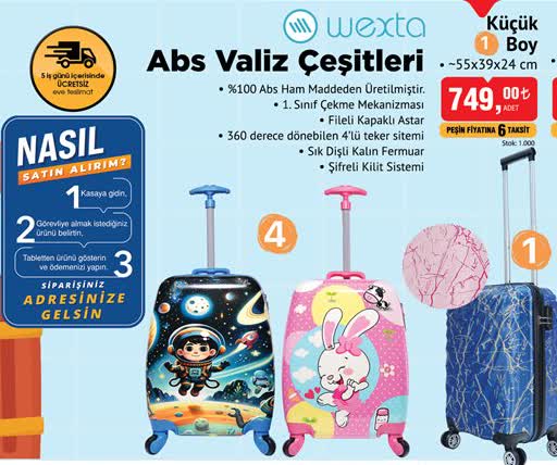 Wexta Küçük 1 Boy Abs Valiz 55x39x24 cm image