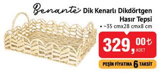 Benante Dik Kenarlı Dikdörtgen Hasır Tepsi image