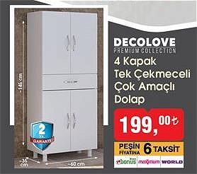 Decolove 4 Kapak Tek Çekmeceli Çok Amaçlı Dolap image