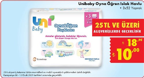 Unibaby Oyna Öğren Islak Havlu 3x52 Adet image