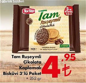 Torku Tam Ruşeymli Çikolata Kaplamalı Bisküvi 3'lü Paket 252 gr image