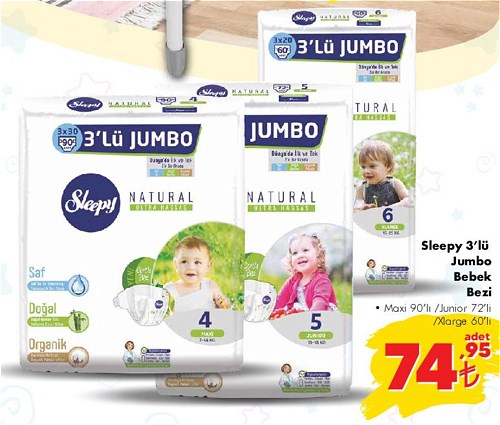 Sleepy 3'lü Jumbo Bebek Bezi Çeşitleri/Adet image