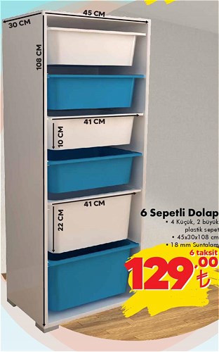 6 Sepetli Dolap 45x30x108 cm image