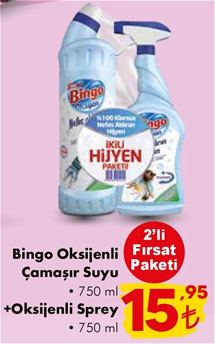 Bingo Oksijenli Çamaşır Suyu 750 ml+Oksijenli Sprey 750 ml image