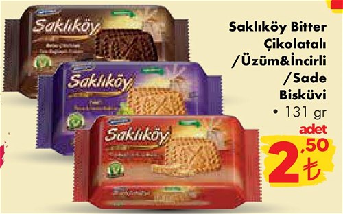 Saklıköy Bitter Çikolatalı/Üzüm&İncirli/Sade Bisküvi 131 gr image